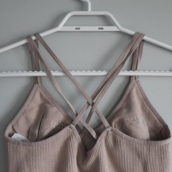 Aerie Women's Pink Sz L Ribbed V-Neck Criss Cross Stretch Casual Bra - Picture 6 of 9